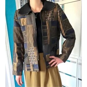 🇨🇦 Judy Joannou Designer Textured Abstract Jacket Copper Blue  Patch-like Fabric